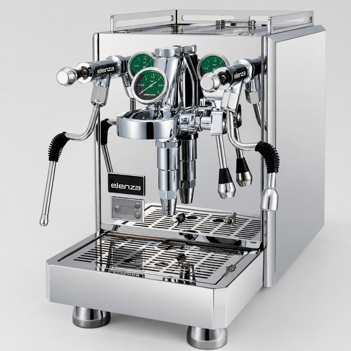 Elenza Raphael V2 in Polished Stainless Steel with green manometers